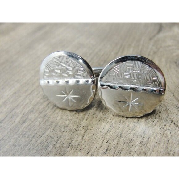 Round Starburst Checkerboard Cufflinks Tux Shirt Dress Suit Vintage - Picture 2 of 6